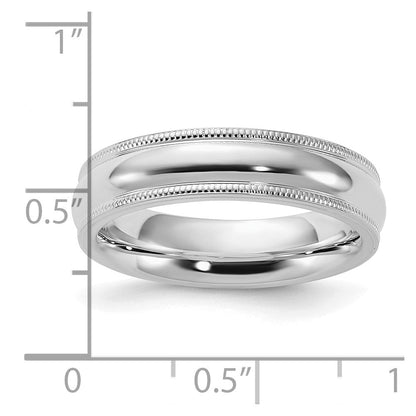 Sterling Silver Rhodium-Plated 5mm Comfort Fit Milgrain Band