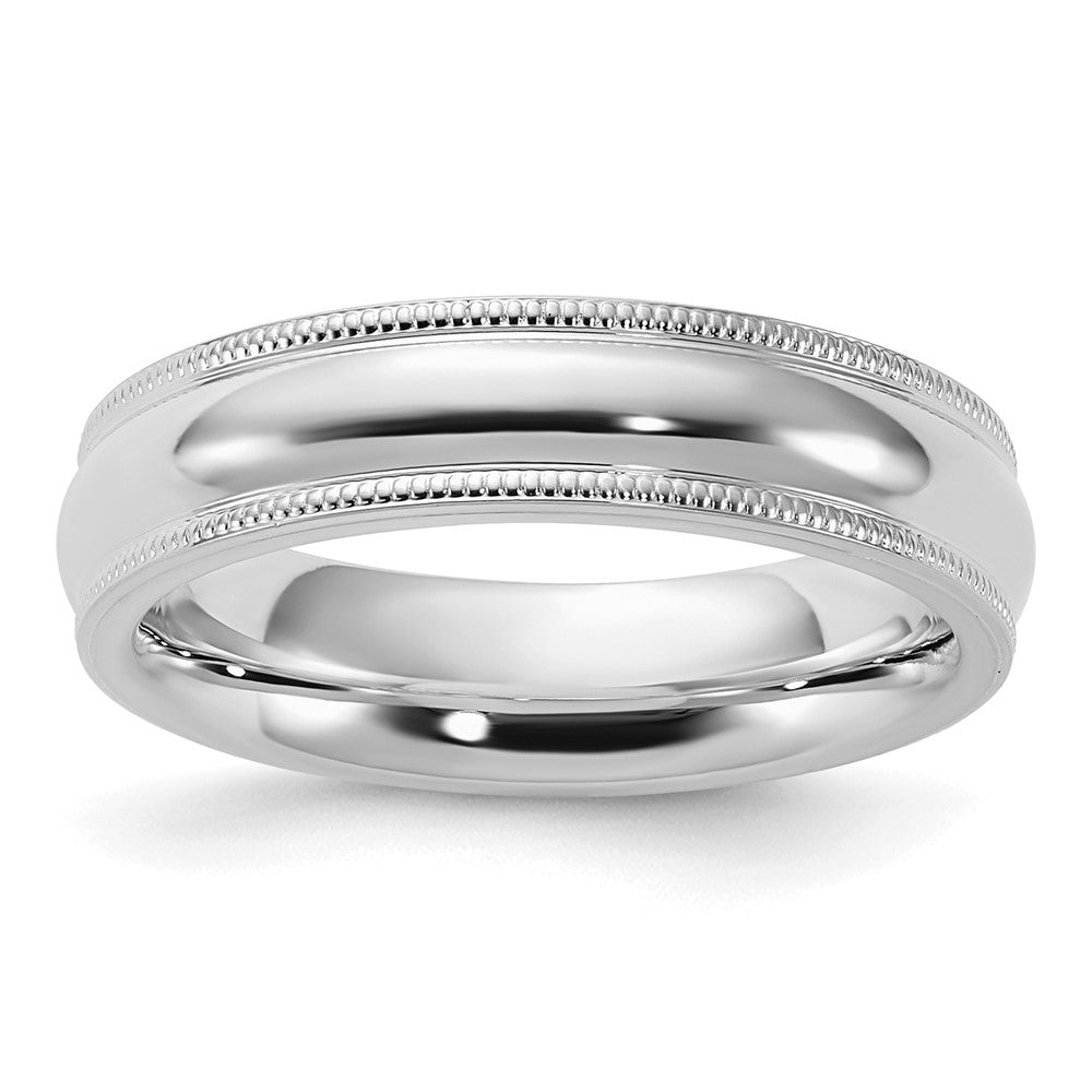 Sterling Silver Rhodium-Plated 5mm Comfort Fit Milgrain Band