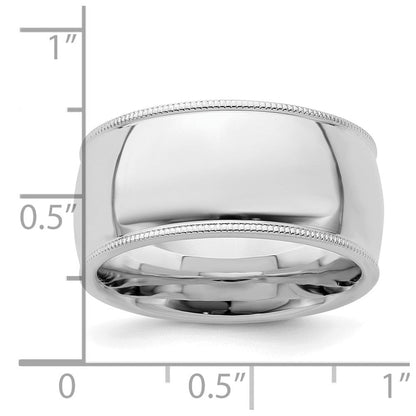 Sterling Silver Rhodium-Plated 10mm Comfort Fit Milgrain Band
