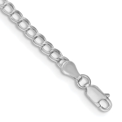 8 Inch Sterling Silver 3.5mm Solid Double Link Charm Bracelet