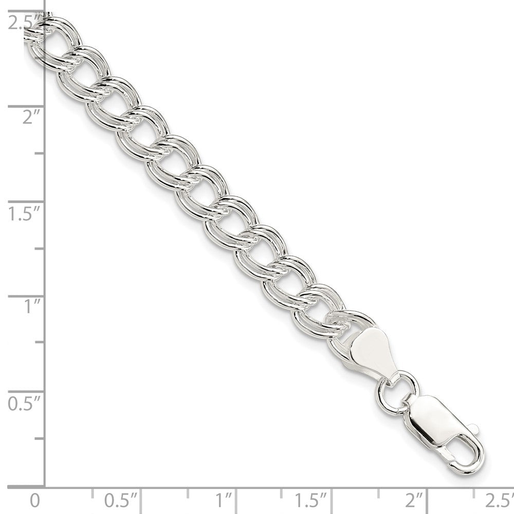 6 Inch Sterling Silver 7mm Double Link Charm Bracelet