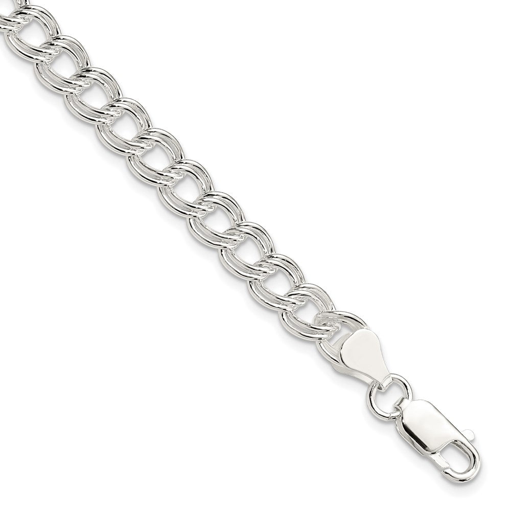 8 Inch Sterling Silver 7mm Double Link Charm Bracelet