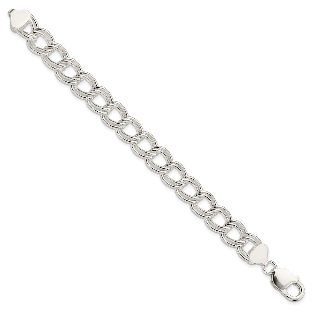 8 Inch Sterling Silver 11.5mm Solid Double Link Charm Bracelet