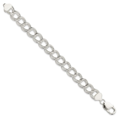 8 Inch Sterling Silver 11.5mm Solid Double Link Charm Bracelet