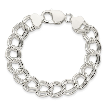 7 Inch Sterling Silver 11.5mm Solid Double Link Charm Bracelet