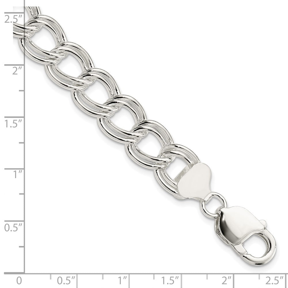 8 Inch Sterling Silver 11.5mm Solid Double Link Charm Bracelet