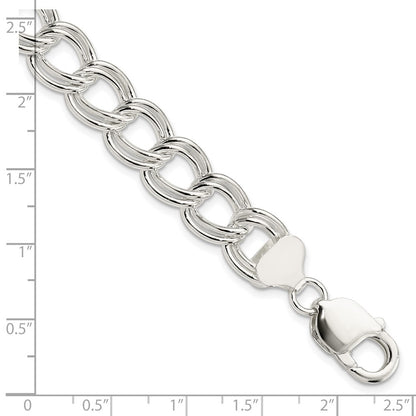 8 Inch Sterling Silver 11.5mm Solid Double Link Charm Bracelet