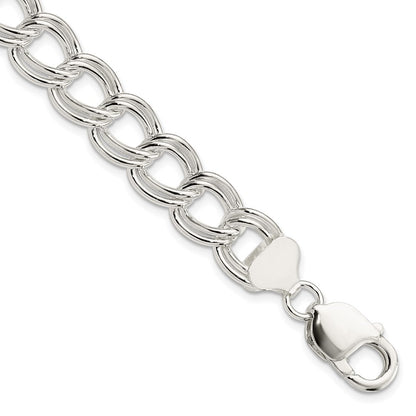 8 Inch Sterling Silver 11.5mm Solid Double Link Charm Bracelet
