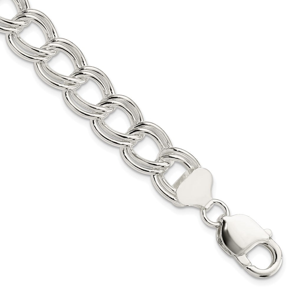 7 Inch Sterling Silver 11.5mm Solid Double Link Charm Bracelet