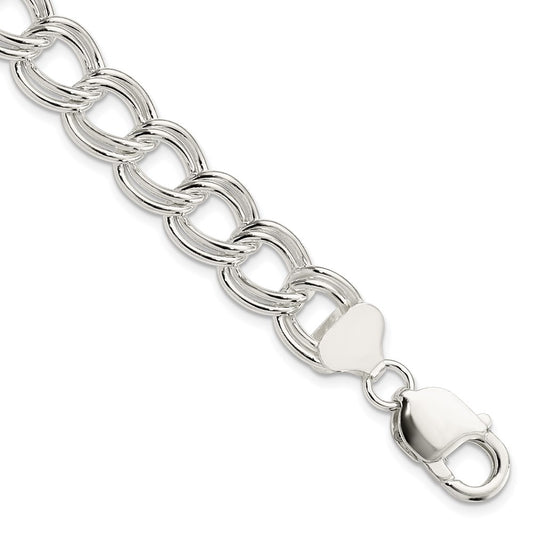 7 Inch Sterling Silver 11.5mm Solid Double Link Charm Bracelet