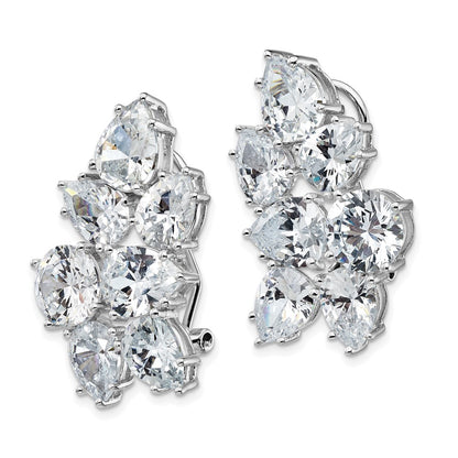 Sterling Silver Cheryl M Rhodium-Plated Fancy Brilliant-Cut Cz Cluster Omega Back Earrings