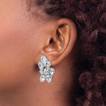 Sterling Silver Cheryl M Rhodium-Plated Fancy Brilliant-Cut Cz Cluster Omega Back Earrings