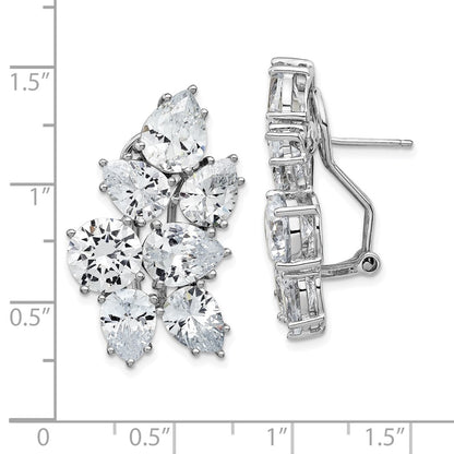 Sterling Silver Cheryl M Rhodium-Plated Fancy Brilliant-Cut Cz Cluster Omega Back Earrings