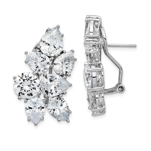 Sterling Silver Cheryl M Rhodium-Plated Fancy Brilliant-Cut Cz Cluster Omega Back Earrings