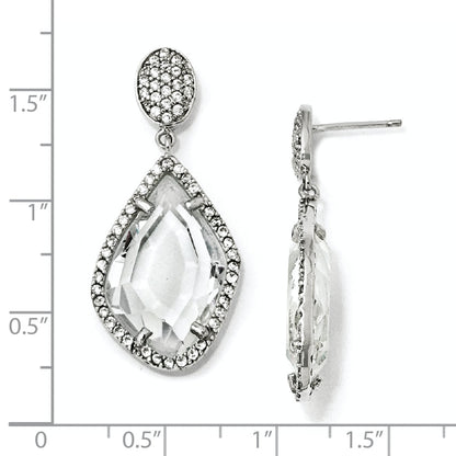 Sterling Silver Cz Post Dangle Earrings