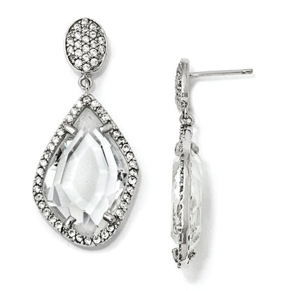 Sterling Silver Cz Post Dangle Earrings