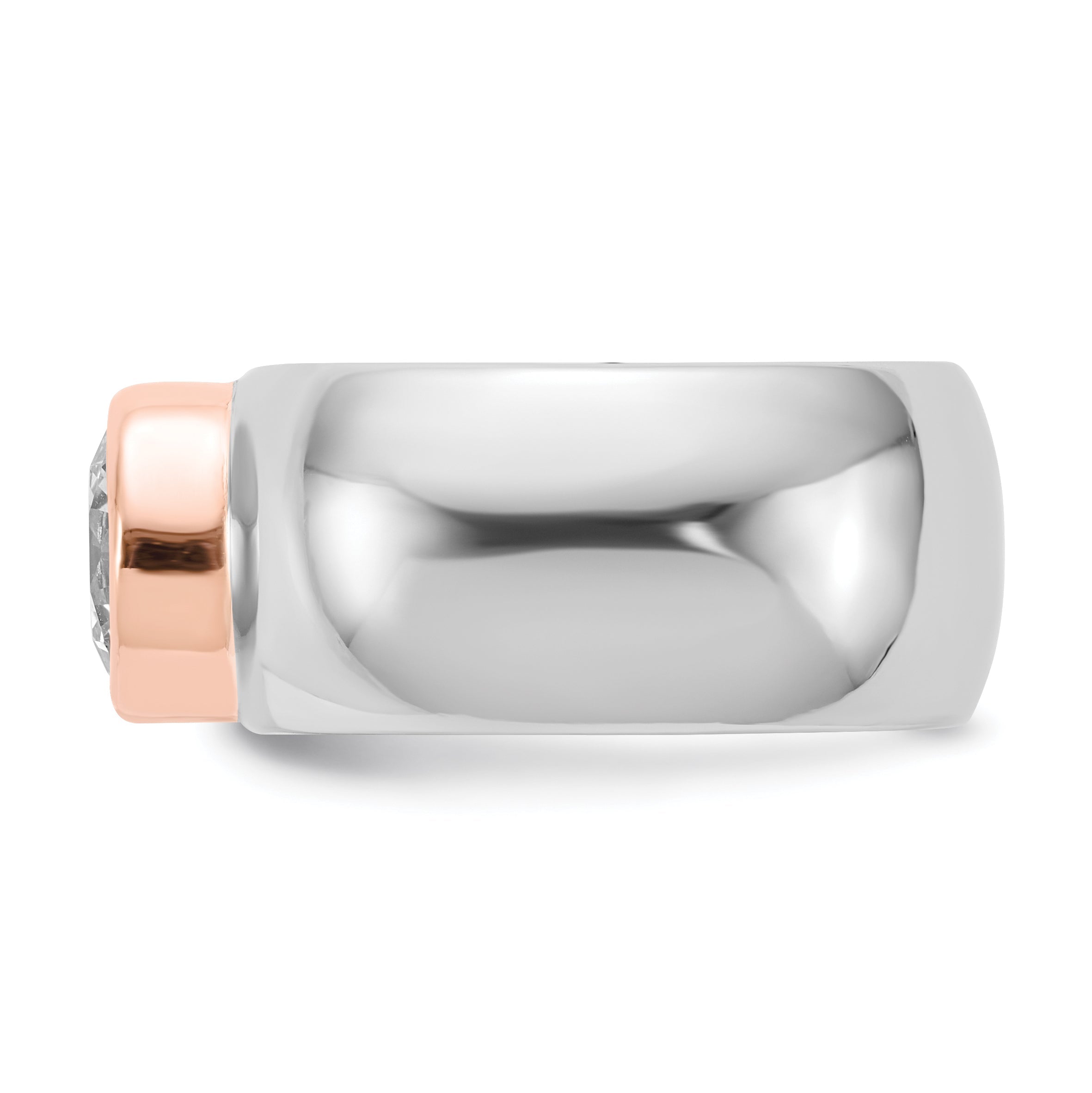 Sterling Silver Cheryl M Rhodium-Plated And Rose Gold-Plated Accent Brilliant-Cut Cz Bezel Ring