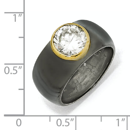 Sterling Silver Gold-Plated W/Black Rhodium Cz Ring