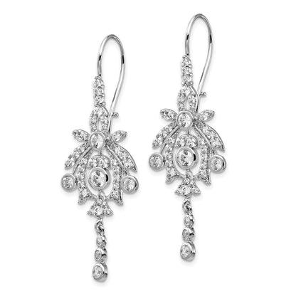 Sterling Silver Cheryl M Rhodium-Plated Fancy Brilliant-Cut Bezel Cz Kidney Wire Dangle Earrings