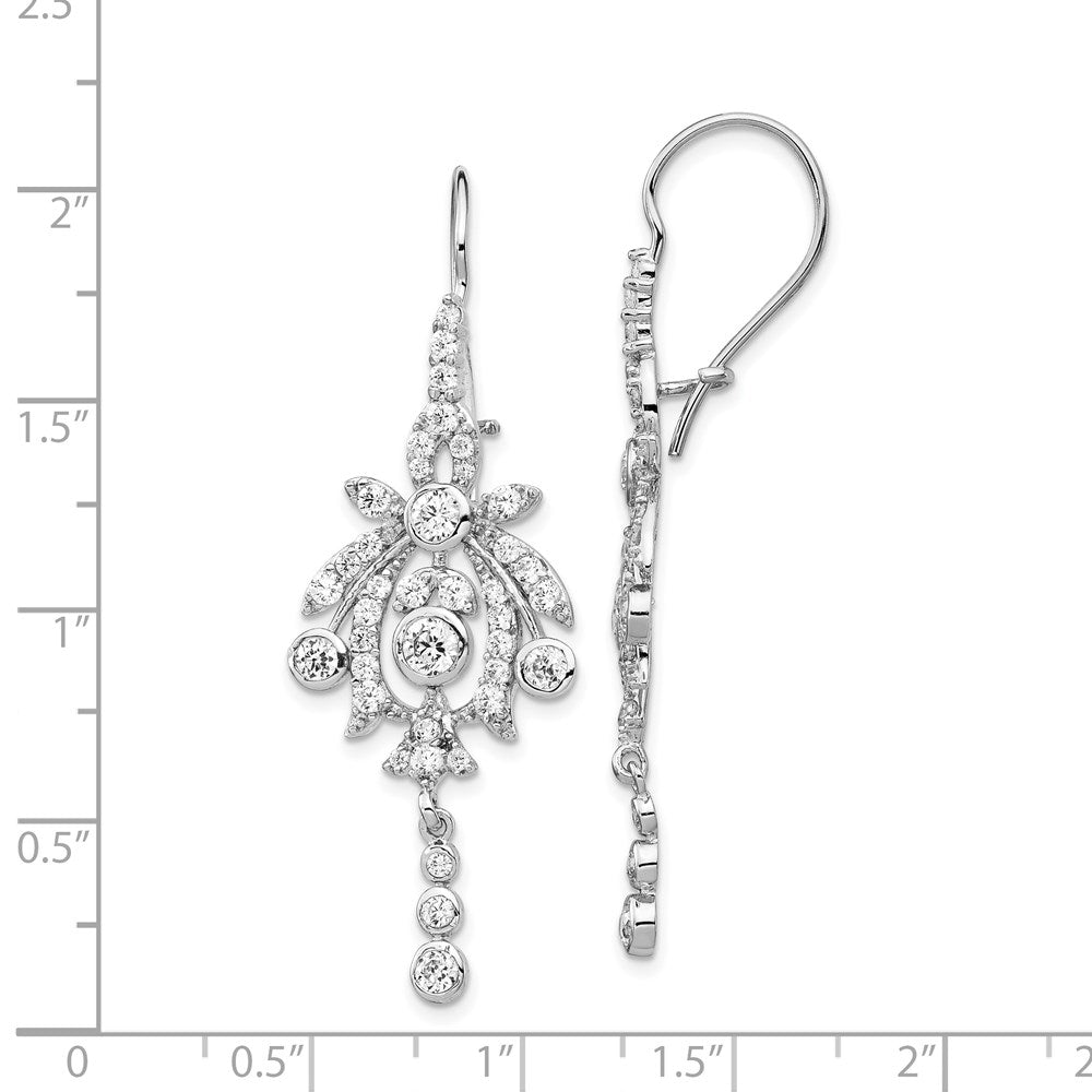 Sterling Silver Cheryl M Rhodium-Plated Fancy Brilliant-Cut Bezel Cz Kidney Wire Dangle Earrings