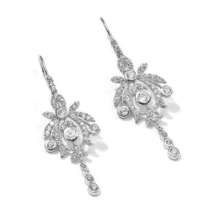 Sterling Silver Cheryl M Rhodium-Plated Fancy Brilliant-Cut Bezel Cz Kidney Wire Dangle Earrings