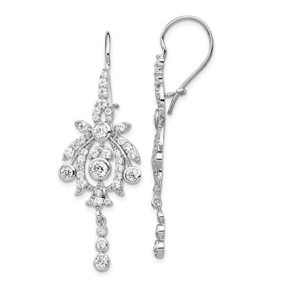 Sterling Silver Cheryl M Rhodium-Plated Fancy Brilliant-Cut Bezel Cz Kidney Wire Dangle Earrings