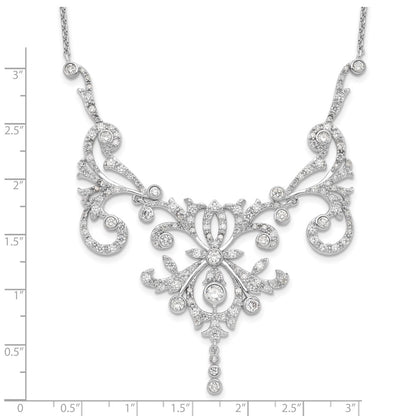 Sterling Silver Cheryl M Rhodium-Plated Brilliant-Cut Cz Bezel Fancy Scroll 17 Inch Necklace With 2 Extender