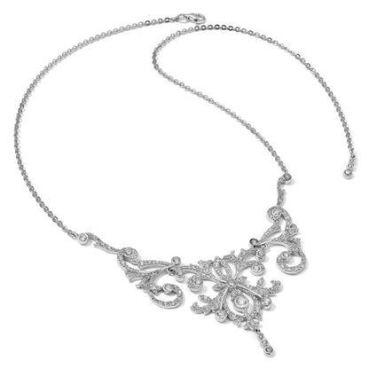 Sterling Silver Cheryl M Rhodium-Plated Brilliant-Cut Cz Bezel Fancy Scroll 17 Inch Necklace With 2 Extender