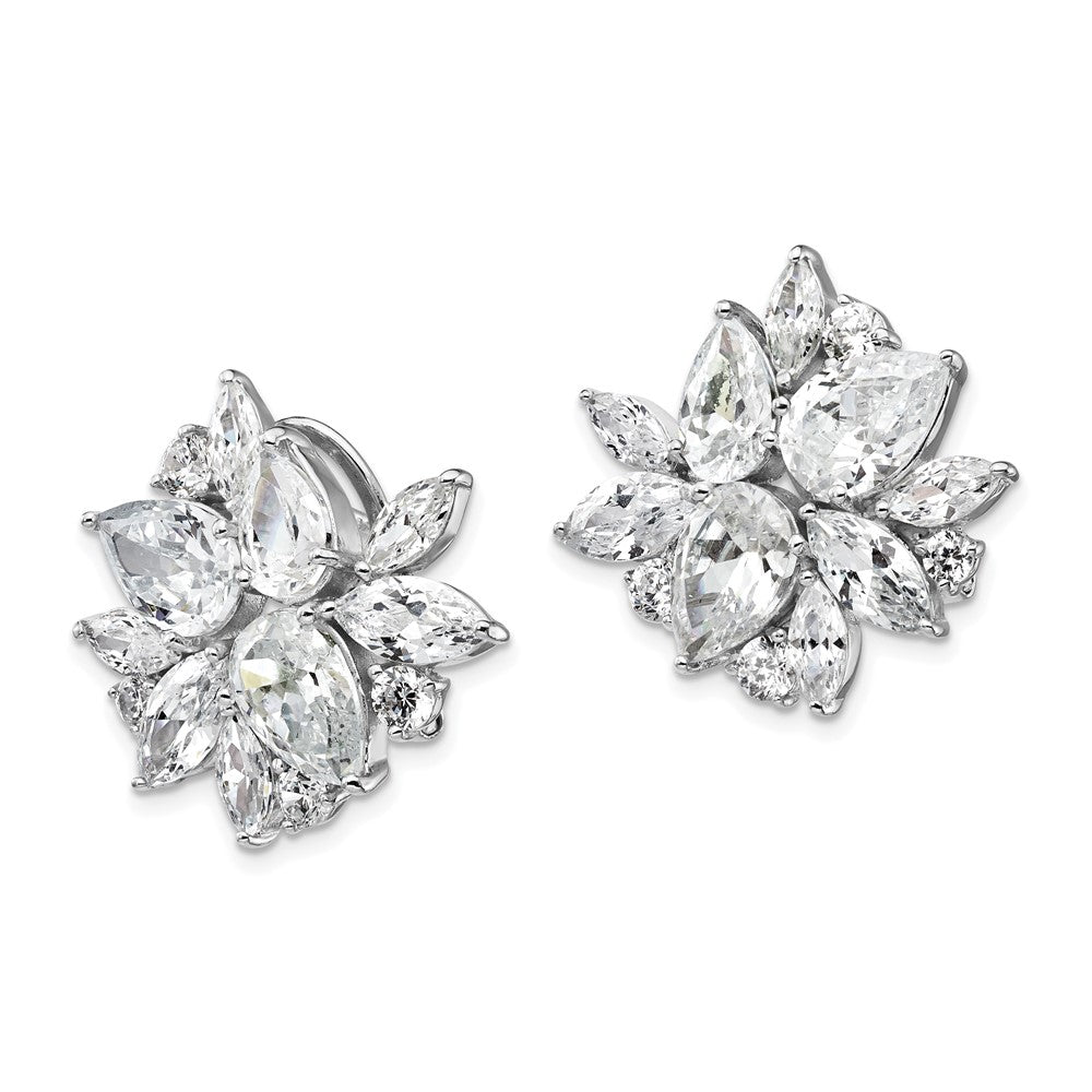 Sterling Silver Cheryl M Rhodium-Plated Brilliant-Cut & Marquise-Cut Cz Cluster Post Omega Back Earrings