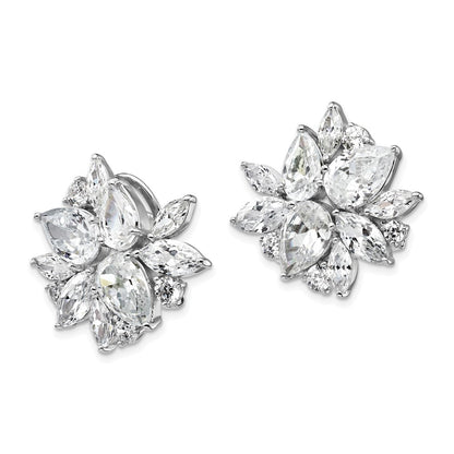 Sterling Silver Cheryl M Rhodium-Plated Brilliant-Cut & Marquise-Cut Cz Cluster Post Omega Back Earrings