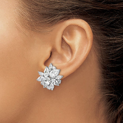 Sterling Silver Cheryl M Rhodium-Plated Brilliant-Cut & Marquise-Cut Cz Cluster Post Omega Back Earrings