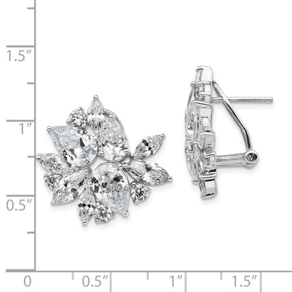 Sterling Silver Cheryl M Rhodium-Plated Brilliant-Cut & Marquise-Cut Cz Cluster Post Omega Back Earrings