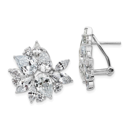 Sterling Silver Cheryl M Rhodium-Plated Brilliant-Cut & Marquise-Cut Cz Cluster Post Omega Back Earrings