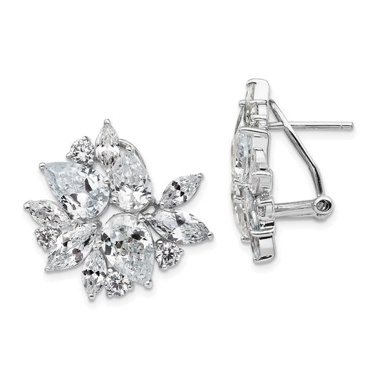 Sterling Silver Cheryl M Rhodium-Plated Brilliant-Cut & Marquise-Cut Cz Cluster Post Omega Back Earrings