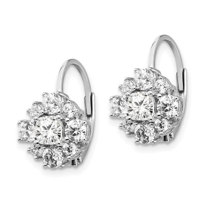 Sterling Silver Cheryl M Rhodium-Plated Princess-Cut And Brilliant-Cut Cz Leverback Earrings