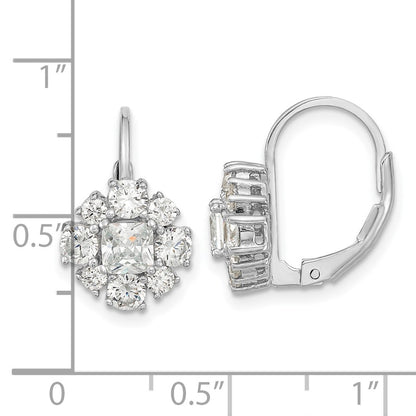 Sterling Silver Cheryl M Rhodium-Plated Princess-Cut And Brilliant-Cut Cz Leverback Earrings