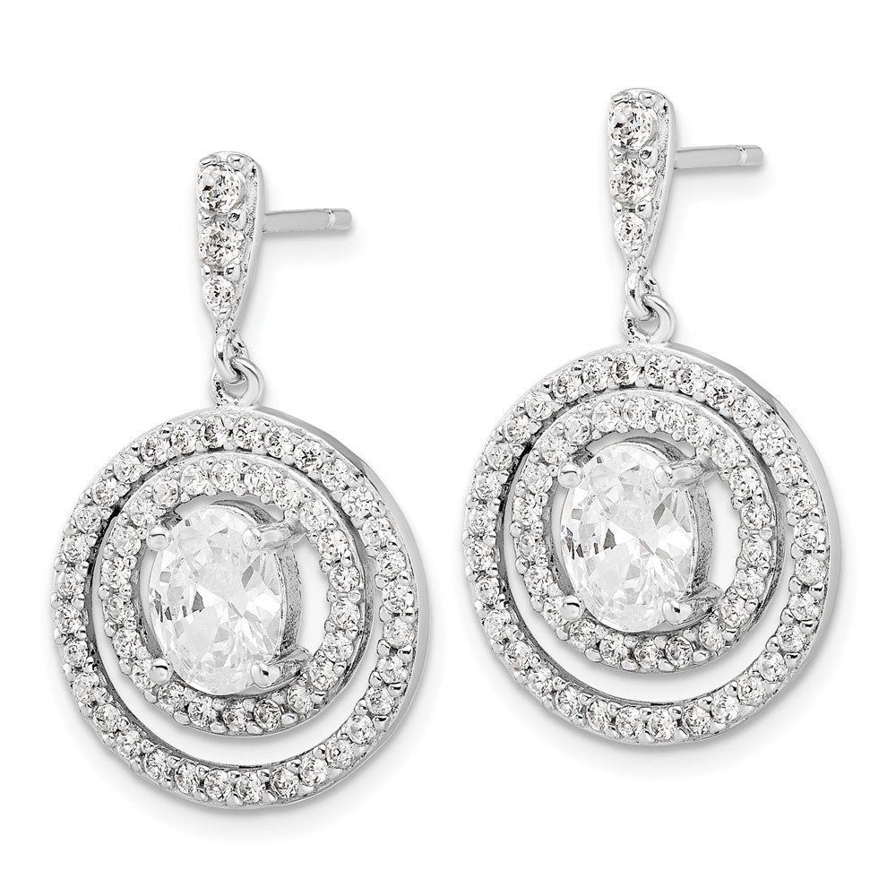 Sterling Silver Circle Cz Dangle Post Earrings