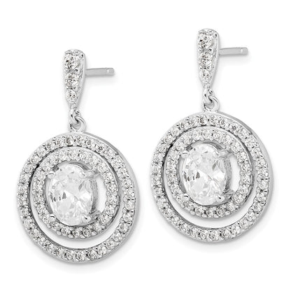 Sterling Silver Circle Cz Dangle Post Earrings