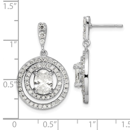 Sterling Silver Circle Cz Dangle Post Earrings