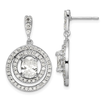 Sterling Silver Circle Cz Dangle Post Earrings