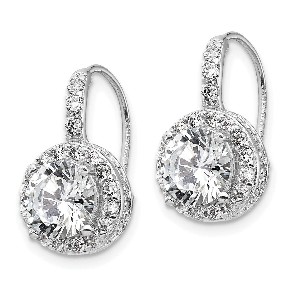 Sterling Silver Cheryl M Rhodium-Plated Brilliant-Cut Round Cz Halo Kidney Wire Dangle Earrings