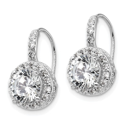 Sterling Silver Cheryl M Rhodium-Plated Brilliant-Cut Round Cz Halo Kidney Wire Dangle Earrings
