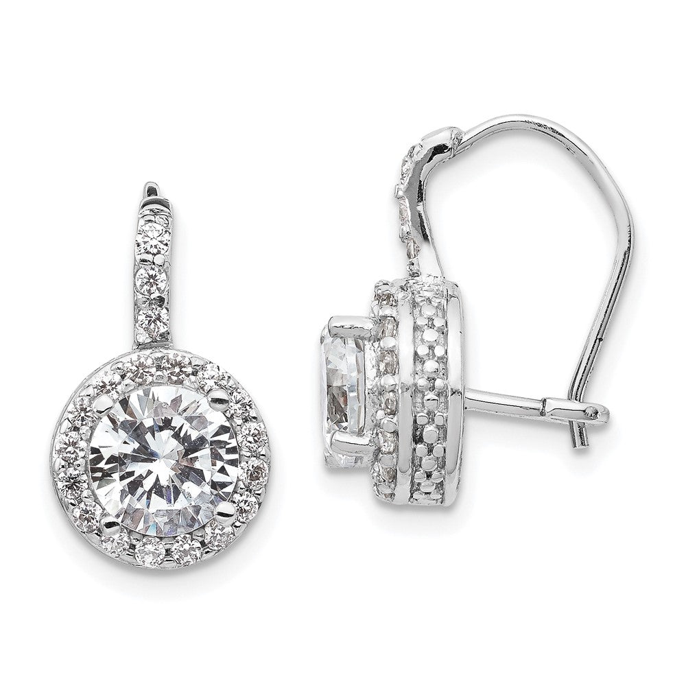 Sterling Silver Cheryl M Rhodium-Plated Brilliant-Cut Round Cz Halo Kidney Wire Dangle Earrings