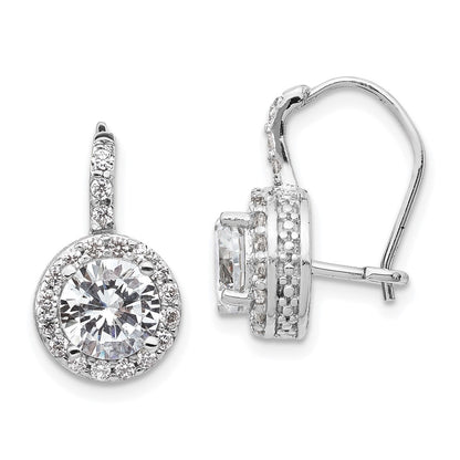 Sterling Silver Cheryl M Rhodium-Plated Brilliant-Cut Round Cz Halo Kidney Wire Dangle Earrings