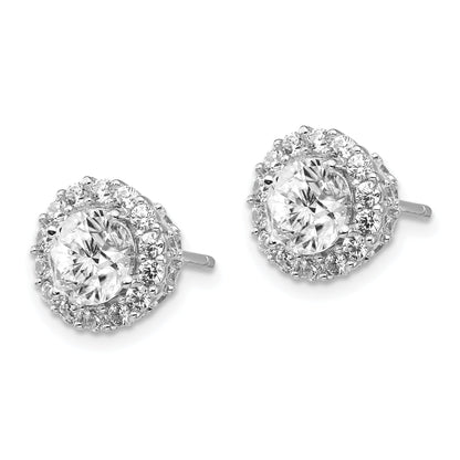 Sterling Silver Cheryl M Rhodium-Plated Brilliant-Cut Cz Round Halo Post Earrings