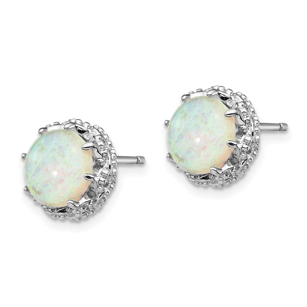 Sterling Silver Cheryl M Rhodium-Plated Cabochon Lab Created Opal And Brilliant-Cut Cz Post Stud Earrings