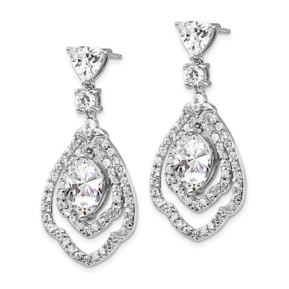Sterling Silver Cheryl M Rhodium-Plated Brilliant-Cut Cz Fancy Post Dangle Earrings