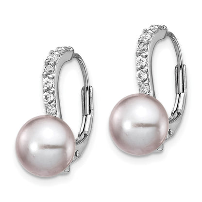 Sterling Silver Cheryl M Rhodium-Plated Grey Freshwater Cultured Pearl And Brilliant-Cut Cz Leverback Earrings