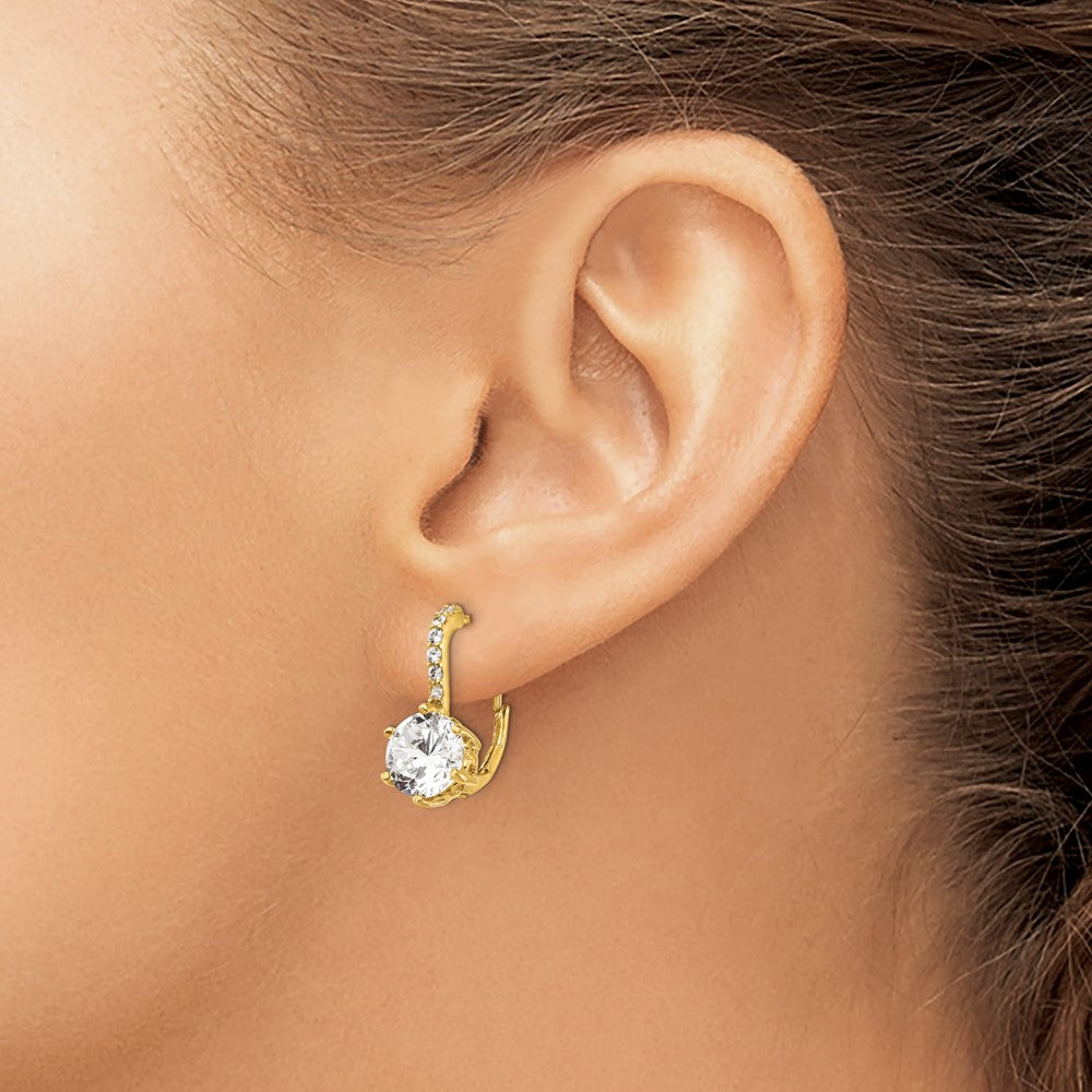 Ss/Gold Plated Cheryl M Sterling Silver Gold-Plated Brilliant-Cut Cz Leverback Earrings