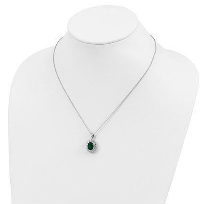 Sterling Silver Cheryl M Rhodium-Plated Brilliant-Cut Green Glass And White Cz Oval 18.25 Inch Necklace